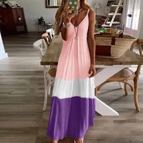 Vestidos casuales Mujeres Vestido sin mangas Boho Maxi para mujer Sundress Jersey Playa Slip Loose Tie-Dye Long Ladies Summer para