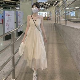 Casual jurken vrouwen mouwloos mesh patchwork zachte lieve meisjes tieners Koreaanse stijl modieuze zomer all-match ontwerper