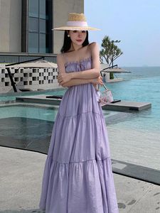 Casual jurken dames mouwloze slip lange jurk 2023 zomer elegant boho vakantie strand solide v-neck geplooid verband backless