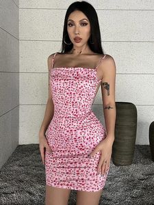 Casual Jurken Vrouwen Mouwloze Slips Ruglooze Bloemenprint Mini Galajurk 2024 Zomer Sexy Vakantie Rave Party Y2K Kleding Elegant