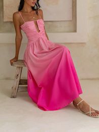 Casual jurken vrouwen slippen jurk mouwloze backless holle gradiënt kleur kleur zomer swing lang