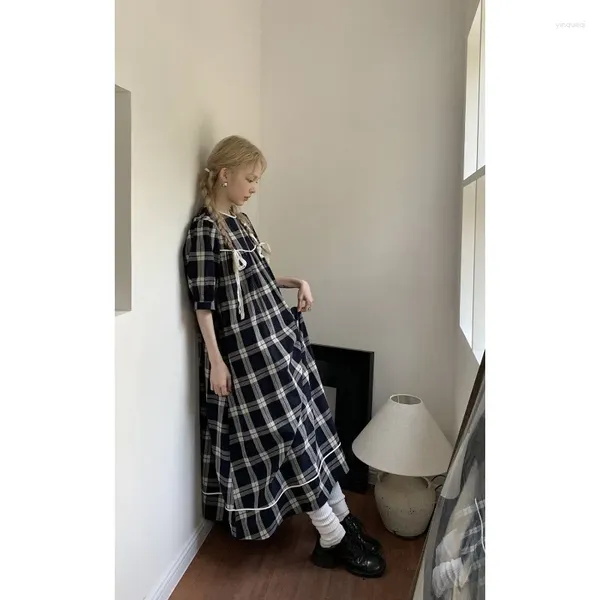 Robes décontractées femmes solides japonais contraste raid à plaid fille
