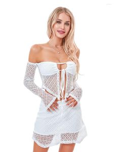 Vestidos casuales Women Spring 2 piezas Trajes Geometry Patrón de cuello de bote Atención de hombro