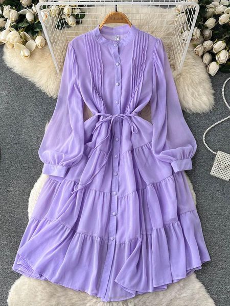 Robes Décontractées Femmes Printemps Automne Robe Tempérament Cool Et Style Avec Une Taille Mince À Manches Longues Français Chic Chemise Plissée D3867