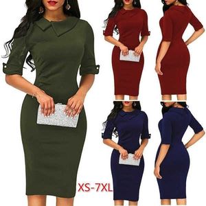 Robes décontractées Femmes printemps été col rabattu ajustement robe de travail Vintage élégant bureau d'affaires crayon moulante mini robe grande taille XS-8XL L230217