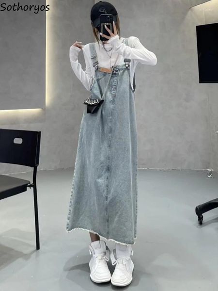 Robes décontractées Femme Strap Denim Fashion Korean Style lâche Design All-Match College Leisure MIDI MIDI VILTAGE SEPLES