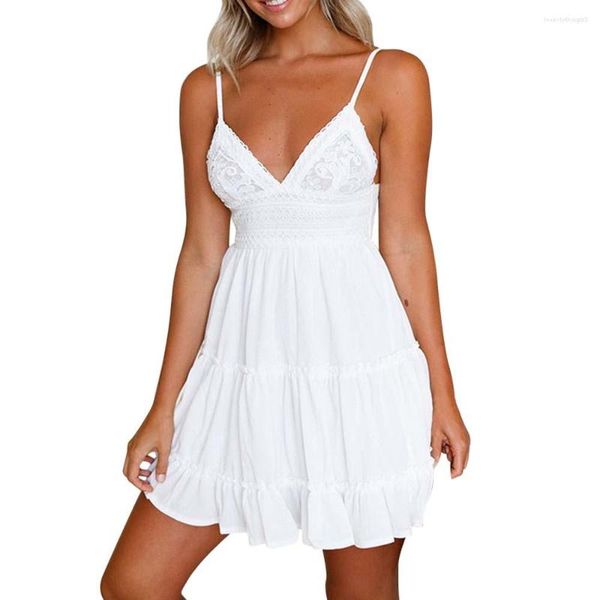 Vestidos casuales Mujer Verano Sin espalda Mini vestido Blanco Fiesta de noche Vestido de playa Suelto Mujer