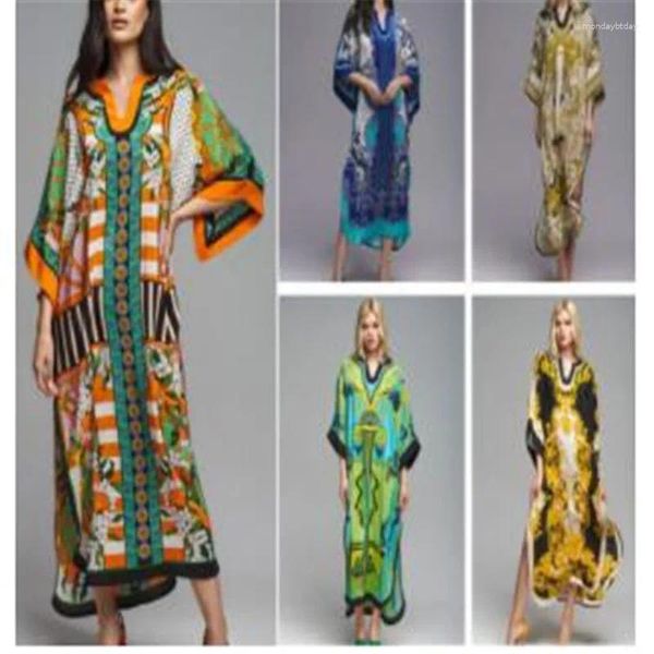 Vestidos casuales Mujeres Verano Vestido de playa 2024 África Impreso Traje de baño Cubrir Ups Manga corta Kaftans Túnica Robes Seaside Holiday Beachwear