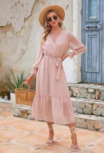 Casual jurken dames zomerjurk 2023 chiffon print geplooide maxi lotus vestidos flare lange mouwen kant-up party