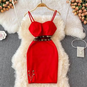 Casual Jurken Vrouwen Zomerjurk 2024 Spaghetti Band Mini Party Sexy Transparante Mesh Patchwork Taille Glitter Nachtclub Vestidos