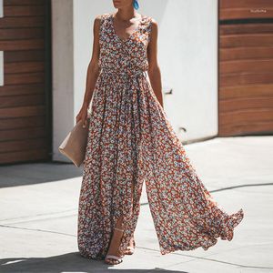 Vestidos casuales Vestido de verano para mujer Estampado floral Maxi bohemio Hippie Playa Ropa larga para mujer 2023