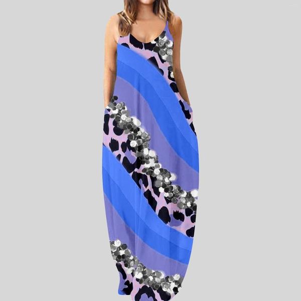 Robes décontractées femmes robe d'été imprimé léopard longue fête avec poche 2023 Vestidos élégant Sexy col rond Femme Maxi Femme