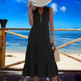 Casual jurken dames zomerjurk patchwork zoom elegante v-hals midi met knoopdecor a-lijn voor zachte, zwierige vakantie