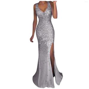 Robes Décontractées Femmes Robe D'été Sequin Prom Party Robe De Bal Sexy Or Soirée Demoiselle D'honneur Col En V Longue Femme