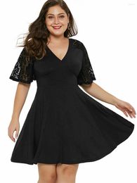 Robes décontractées femmes robe d'été Sexy col en v grande taille 5XL dentelle à manches courtes gothique noir genou longueur élégante fête Vestidos