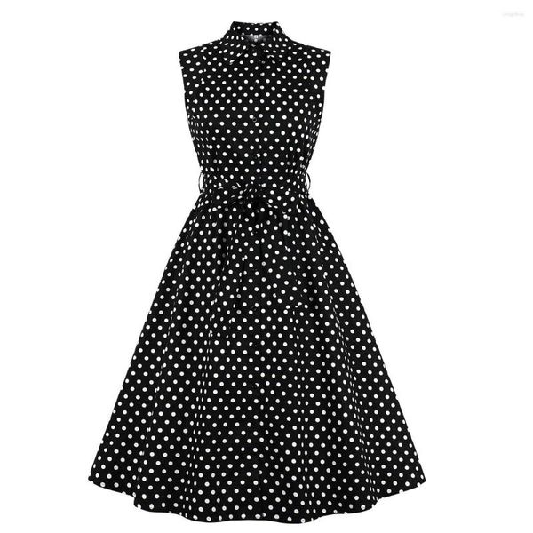 Freizeitkleider Damen Sommerkleid Ärmellos Polka Dot Print Vintage Retro 50er 60er Robe Rockabilly Swing Pinup Vestidos Tunika Plus Size