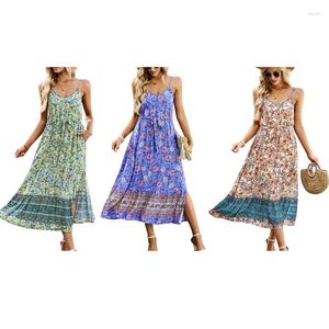 Casual Jurken Dames Zomer Hoge Taille Ruffle Maxi Dress Print Flowy Long