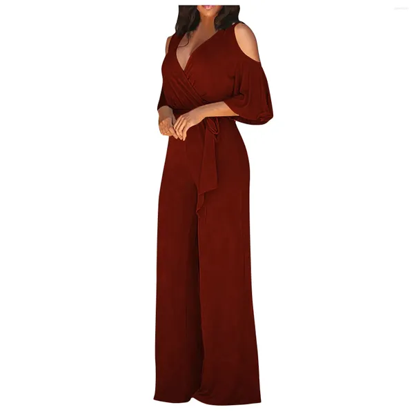 Robes décontractées Femmes Summer Combinaison 2023 Manches courtes Combinaisons élégantes Longues Pantalons larges Taille haute Body Mode Salopette Lâche