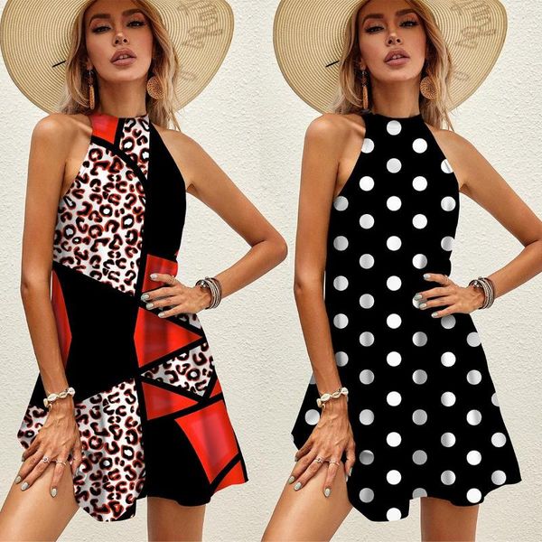 Vestidos casuales Mujer Verano Polka Dot Print Tie Back Dress Sexy Party Sin mangas Boho Vacation Street Style Mujer A-line Dailywear