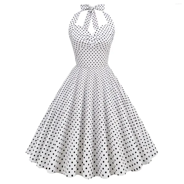 Vestidos casuales Mujeres Verano Lunares Vestido Vintage Moda Fiesta Oficina Lady 50s 60s Rockabilly Big Swing Halter Túnica Ropa Vestidos