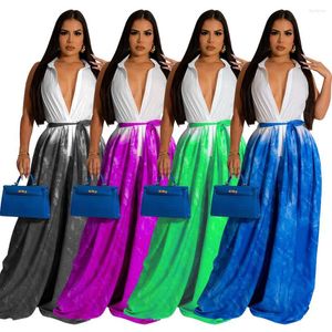 Vestidos casuales Mujer Verano Impreso Sin mangas Cuello en V Cintura de moda Pantalones de piernas anchas Un vestido ajustado 2023 Sexy Maxi largo para