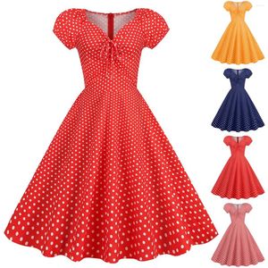 Robes décontractées Femmes Robe d'été 1950s 60s Pin Up Big Swing Robe Party Workwear Rockabilly Vintage Blanc Polka Dot Robe Robes