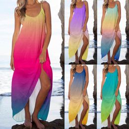 Vestidos casuales Mujeres Verano Sexy Scoop Neck Beach Maxi Dress Color Gradient Print