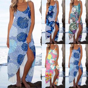 Robes décontractées Femmes Sumy Scoop Neck plage Long Robe Robe Ocean Wind Flower Print