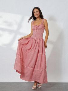 Casual jurken dames zomer mouwloze jurk plaid print ruche feestje losse cocktail strand club streetwear