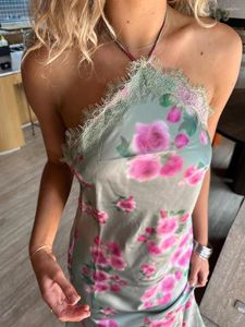 Casual Jurken Dames Zomer Mouwloos Halter Hals Lange Jurk Ruglooze Bloemenprint Bruiloftsgastfeest