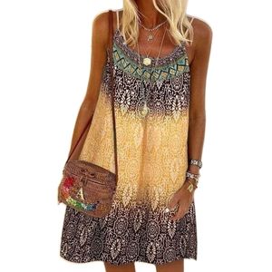 Casual jurken vrouwen zomer spaghetti-band o-neck a-line mini swing jurk boho vintage kleurrijke bloemenprint losse strand cami sundress 230316