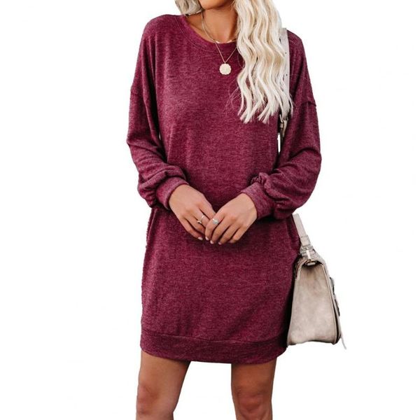 Robes décontractées femmes robe pull couleur unie poches col rond manches longues Streetwear vêtements féminins amples pour la maison porter