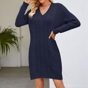 Robes décontractées femmes pull Maxi robe à manches longues bouton col en V surdimensionné lâche tricot M fente Ling