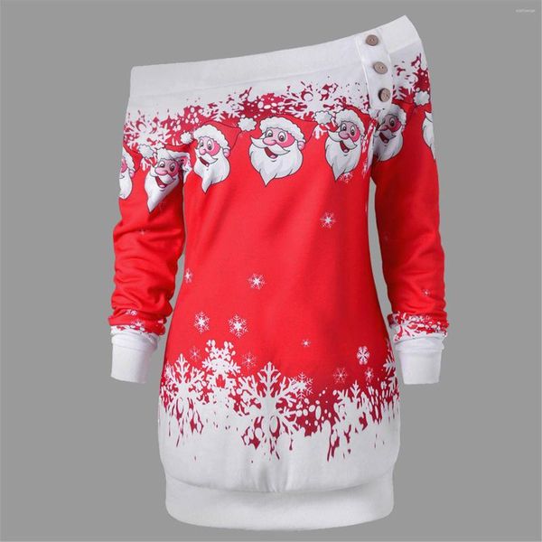 Robes décontractées Femmes Sweat Robe Joyeux Noël Père Noël Flocon De Neige Imprimé Hors Épaule À Manches Longues Mini Hiver Plus La Taille