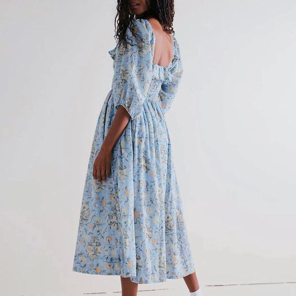 Vestidos informales para mujeres Tiered Maxi Vestido Ruffles dobladillo Floral Floral Pleated Boho Repleta Swing Swing Swing Swing