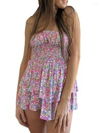 Casual Jurken Dames Gelaagde mini-jurk Spaghettibandjes Backless Ruffle Flare Mouwloos Flowy Y2k Short Sundress (Bf Pink Purple Medium)