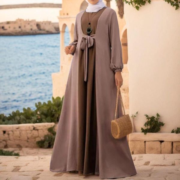 Robes décontractées femmes tunique robe pour Leggings femmes musulmanes à manches longues Vintage pull Abaya prière une ligne robes d'été