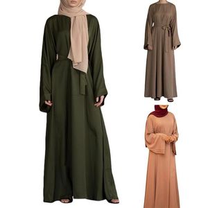 Casual Jurken Vrouwen Turkije Arabische Moslim Eid Abaya Dubai Maxi Jurk Flare Lange Mouw Effen Kleur Islamitische Kaftan Hijab Tie taille Ro297G