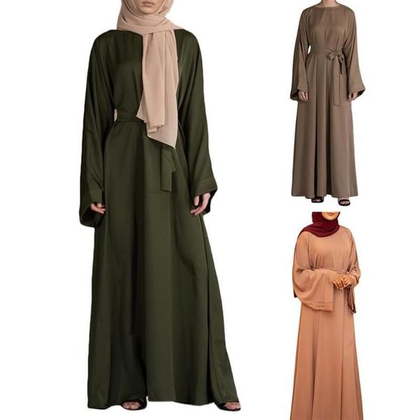 Robes décontractées Femmes Turquie Arabe Musulman Eid Abaya Dubaï Maxi Robe Flare Manches Longues Couleur Solide Islamique Kaftan Hijab Cravate Taille Ro275K