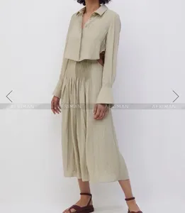Casual Jurken Dames V-hals Mouwloos Uitsparing Taille Midi-jurk Lange mouw Kort shirt Set van twee stuks