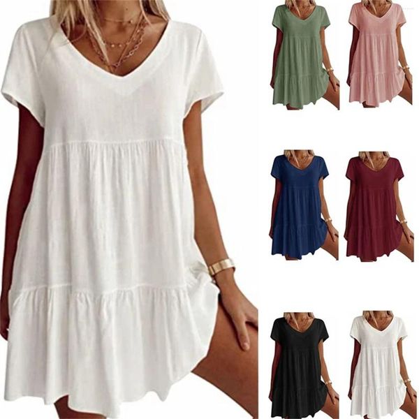 Vestidos casuales Mujeres con cuello en V camiseta vestido vestidos de noche sueltos para formal midi swing