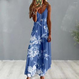 Robes décontractées femmes robe de vacances col en V profond sans manches style bohème plage à bretelles été maxi resort porter robe d'été