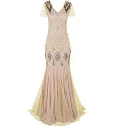 Robes décontractées Femmes Vestidos 1920 Great Gatsby Robe Long Vintage Short Marine Maxi Party for Prom Cocktail Mother of Bride7478554