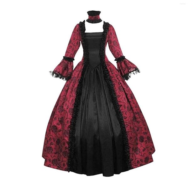 Vestidos informales para mujer, disfraz de Cosplay victoriano, vestido de fiesta renacentista Medieval, vestido de baile con cuello cuadrado, manga acampanada, Halloween