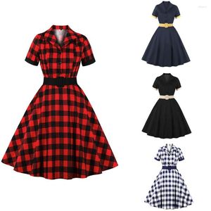 Casual jurken dames vintage plaid jurk retro rockabilly v-neck cocktail party jaren 40s 40s swing zomer korte mouwen