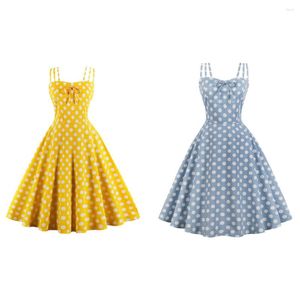 Robes décontractées Femmes Vintage Polka Dot Robe Rétro Rockabilly 2023 Strap Cocktail Party 1950s 40s Swing Summer Sans manches