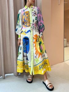 Casual jurken dames vintage shirtjurk Hawaii vakantie reverskraag button-down patroonprint lang met riem