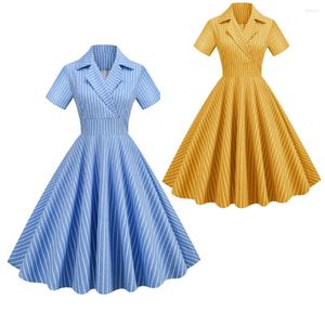 Robes Décontractées Femmes Vintage Robe Rayée Rockabilly Cocktail Party Années 1950 Années 40 Swing Été Manches Courtes