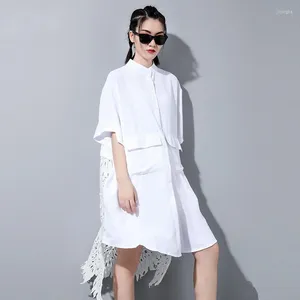 Casual jurken vrouwen witte jurk rug kanten uit holle femme stand kraag halve mouw losse dame vestidos lente zomer 2022 mode gewaad