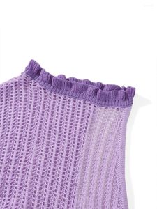 Robes décontractées Femmes Y2K Crochet Maxi Robe Creux Voir à travers Cover Up Manches longues Dos nu Été Tricot Beachwear